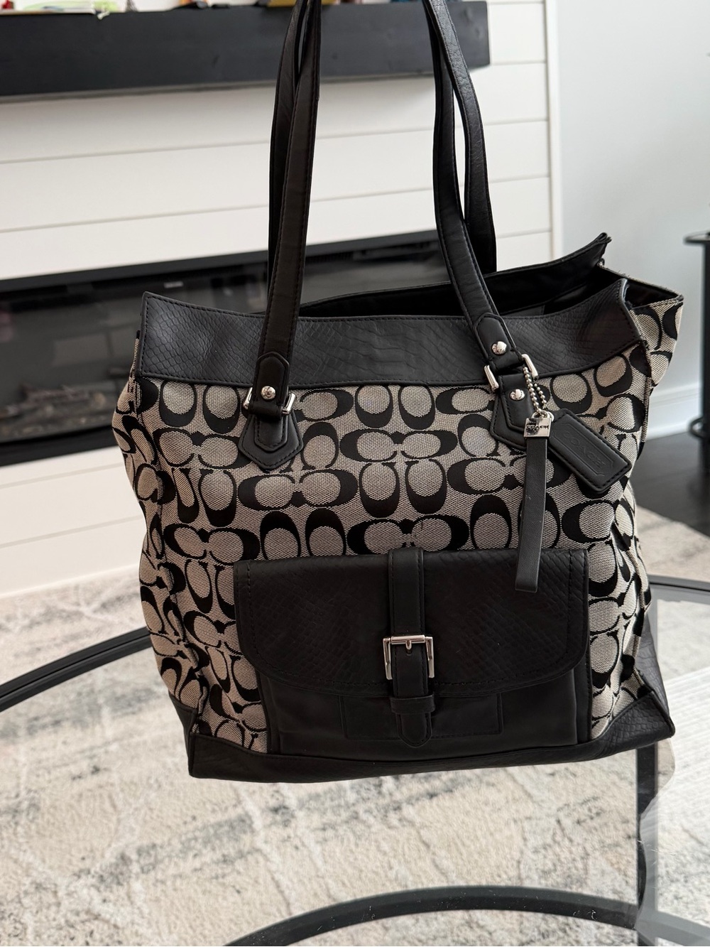 Coach Black Gray Charlie Signature Canvas Tote F31945
